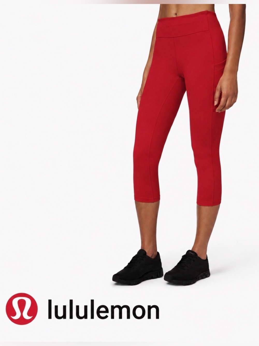 Lululemon Fast & Free Crop Leggings Red Compression Pockets Women’s 4 Running